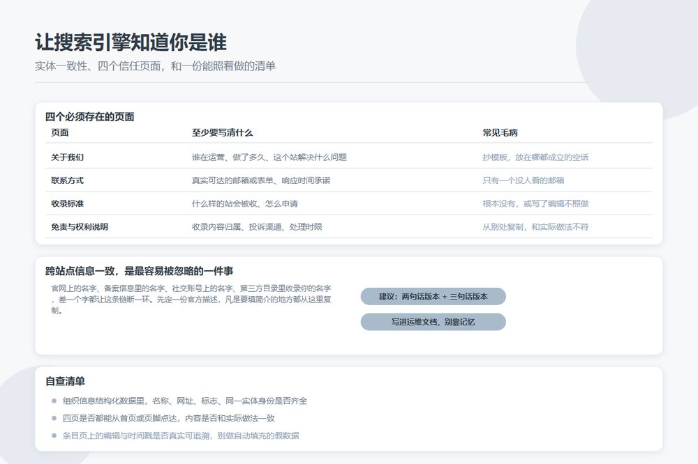 站点实体信息一致性与四类信任页面构成