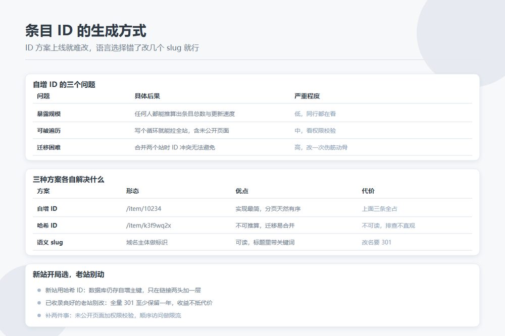 目录站条目 ID 三种生成方式的代价对比