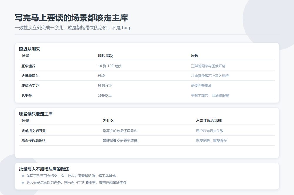 后台改完前台还是旧的：目录站读写分离之后必须处理的从库延迟