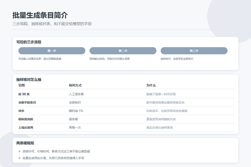 用大模型批量生成条目简介的三步流程与人工核对点