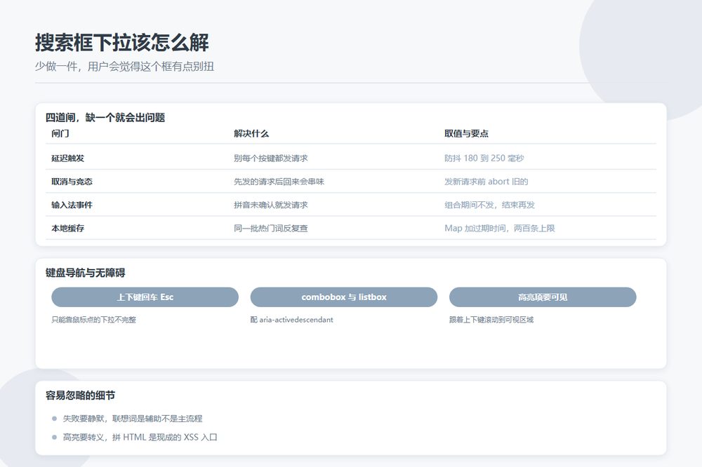 搜索联想下拉的防抖、请求取消、竞态与本地缓存处理流程