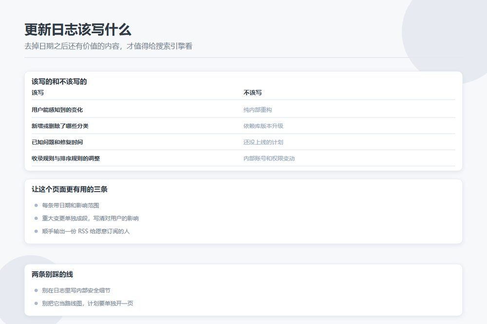 改了什么要写下来：目录站的更新日志页该放什么，要不要让搜索引擎收