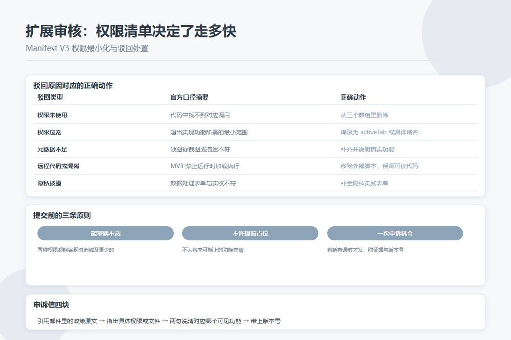 浏览器扩展权限最小化与商店审核处置路径对照