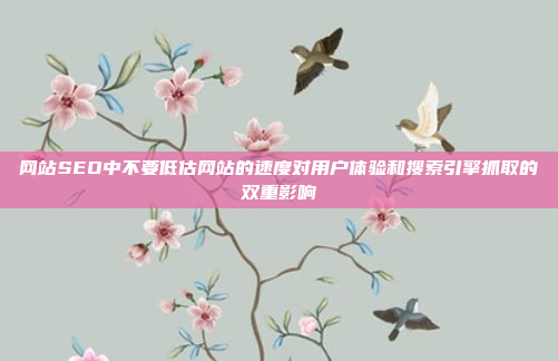 网站SEO中不要低估网站的速度对用户体验和搜索引擎抓取的双重影响