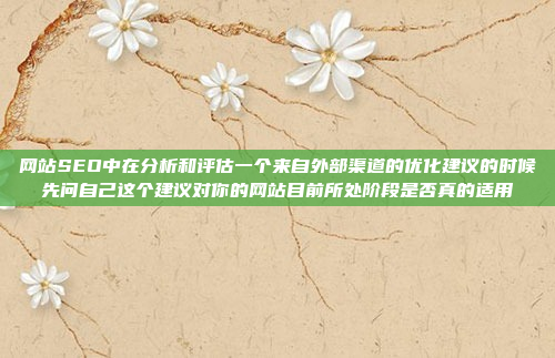 网站SEO中在分析和评估一个来自外部渠道的优化建议的时候先问自己这个建议对你的网站目前所处阶段是否真的适用