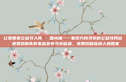 让爱回家公益寻人网 - 国内唯一一家反方向寻亲的公益性网站,免费帮助失散家庭发布寻亲信息,免费帮助流浪人员回家